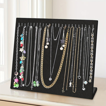 Jewelry Display Stand - Necklace 24 Hook Velvet Organizer Rack L-Shaped Countertop Holder for - product detail view 8