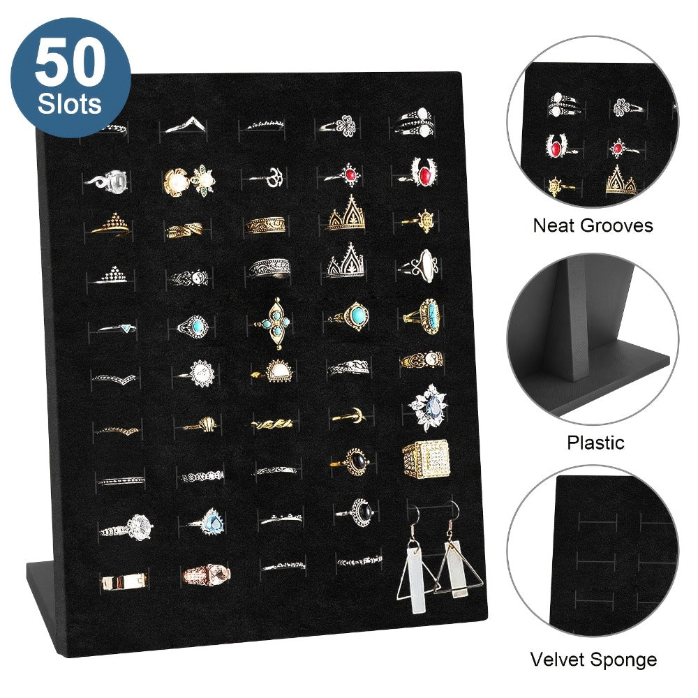 Jewelry Display Stand - Ring 50 Slot Tray with Slope Design Earring Organizer Tray for Retail - product detail view 3