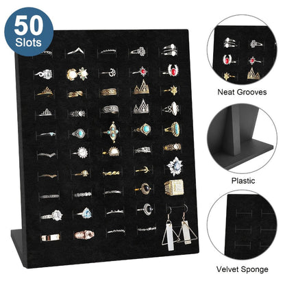 Jewelry Display Stand - Ring 50 Slot Tray with Slope Design Earring Organizer Tray for Retail - product detail view 3