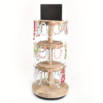 Jewelry Display Stand - Tower Organizer 3 Tier Rotating Wooden Large Capacity Bracelet Necklace - main product view