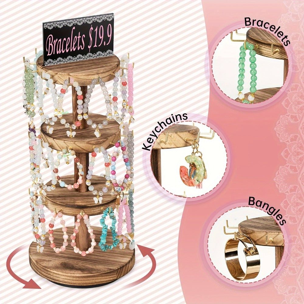 Jewelry Display Stand - Tower Organizer 3 Tier Rotating Wooden Large Capacity Bracelet Necklace - product detail view 2