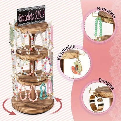 Jewelry Display Stand - Tower Organizer 3 Tier Rotating Wooden Large Capacity Bracelet Necklace - product detail view 2