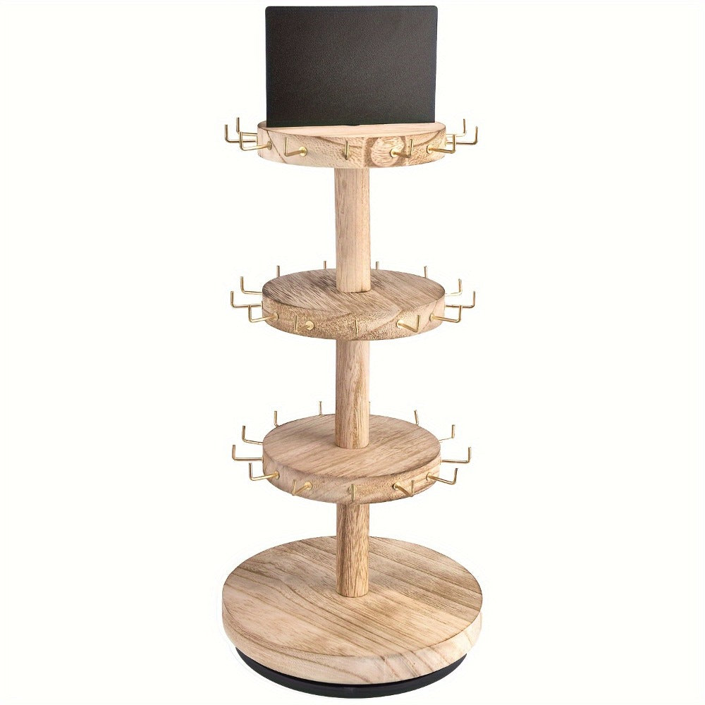 Jewelry Display Stand - Tower Organizer 3 Tier Rotating Wooden Large Capacity Bracelet Necklace - product detail view 3