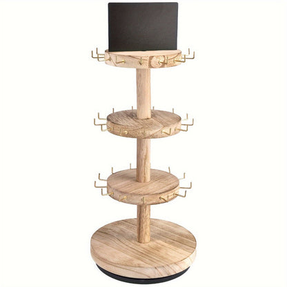 Jewelry Display Stand - Tower Organizer 3 Tier Rotating Wooden Large Capacity Bracelet Necklace - product detail view 3