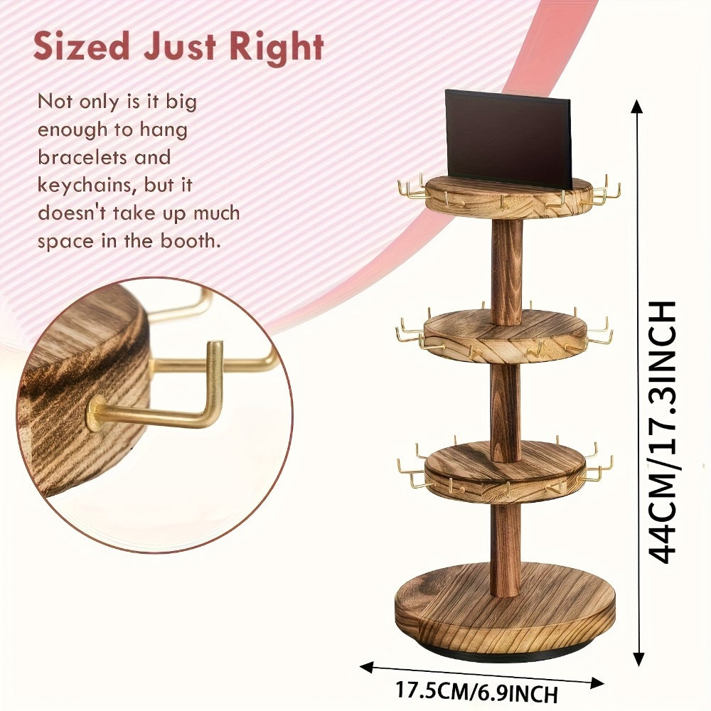 Jewelry Display Stand - Tower Organizer 3 Tier Rotating Wooden Large Capacity Bracelet Necklace - product detail view 4
