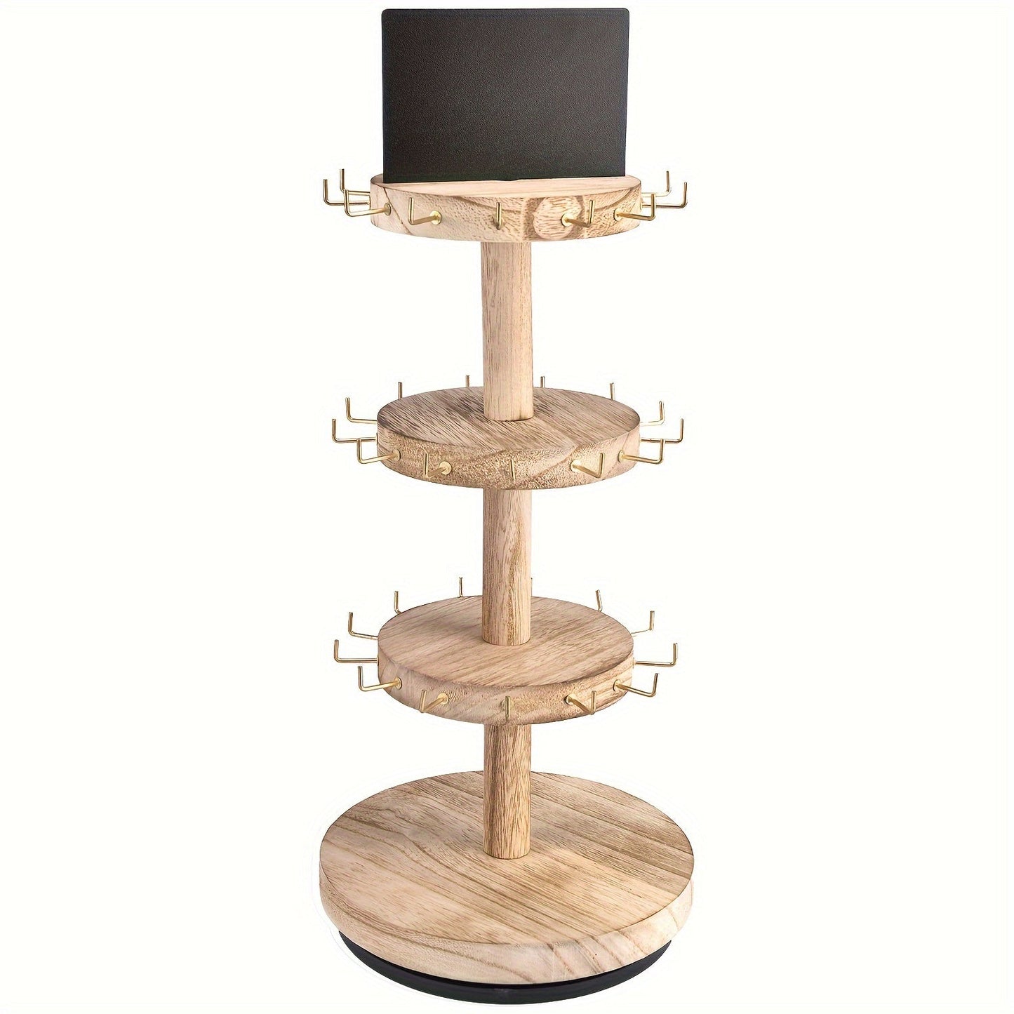 Jewelry Display Stand - Tower Organizer 3 Tier Rotating Wooden Large Capacity Bracelet Necklace - product detail view 6