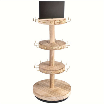 Jewelry Display Stand - Tower Organizer 3 Tier Rotating Wooden Large Capacity Bracelet Necklace - product detail view 6