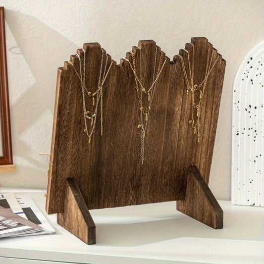 Jewelry Display Stand - Wooden Necklace Organizer Vertical Holder Rustic Wood Showcase for Craft - product detail view 2