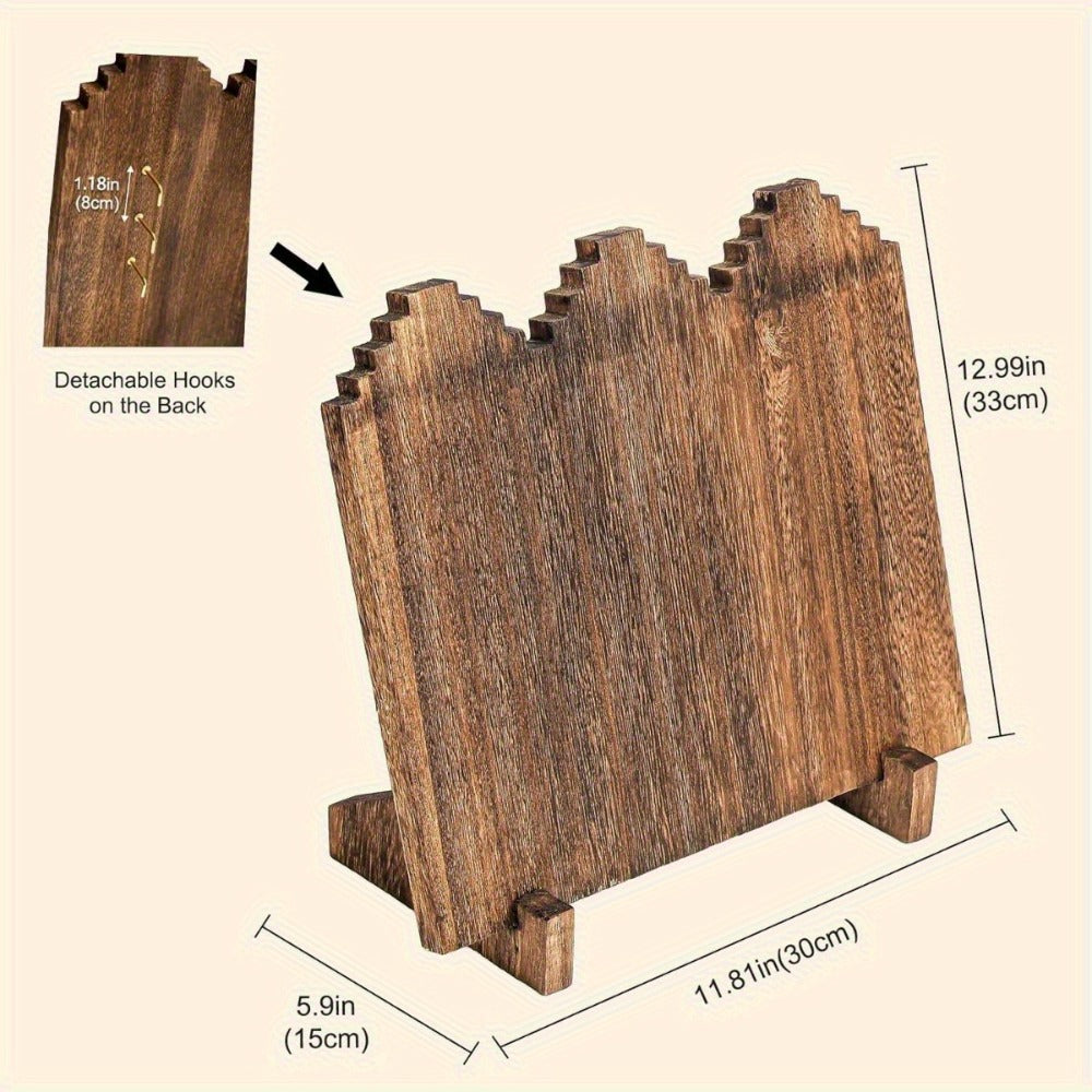 Jewelry Display Stand - Wooden Necklace Organizer Vertical Holder Rustic Wood Showcase for Craft - product detail view 4