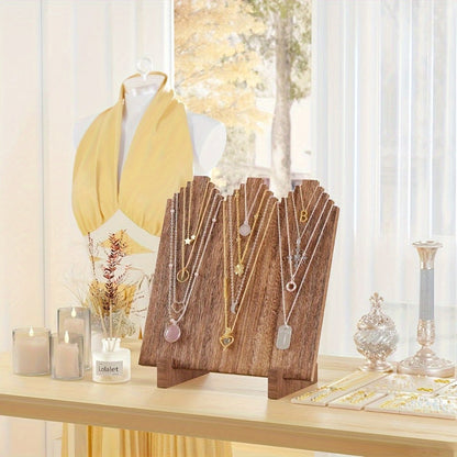 Jewelry Display Stand - Wooden Necklace Organizer Vertical Holder Rustic Wood Showcase for Craft - product detail view 5