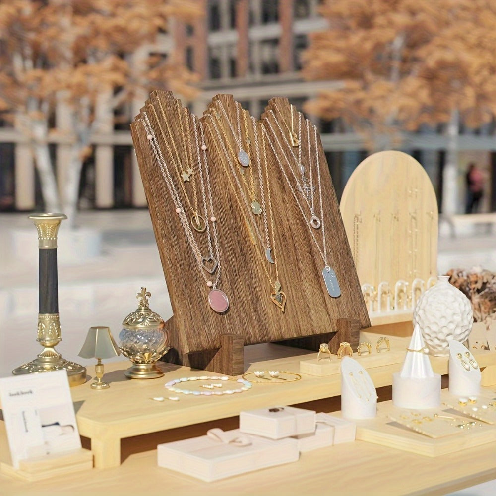 Jewelry Display Stand - Wooden Necklace Organizer Vertical Holder Rustic Wood Showcase for Craft - product detail view 6