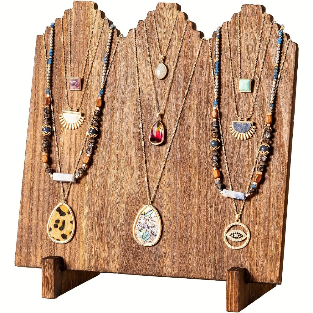 Jewelry Display Stand - Wooden Necklace Organizer Vertical Holder Rustic Wood Showcase for Craft - product detail view 7