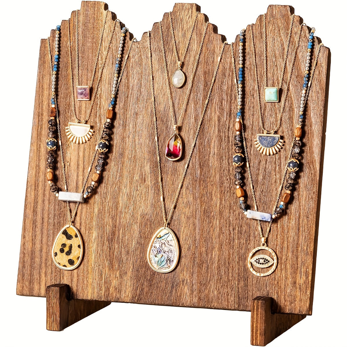 Jewelry Display Stand - Wooden Necklace Organizer Vertical Holder Rustic Wood Showcase for Craft - product detail view 9