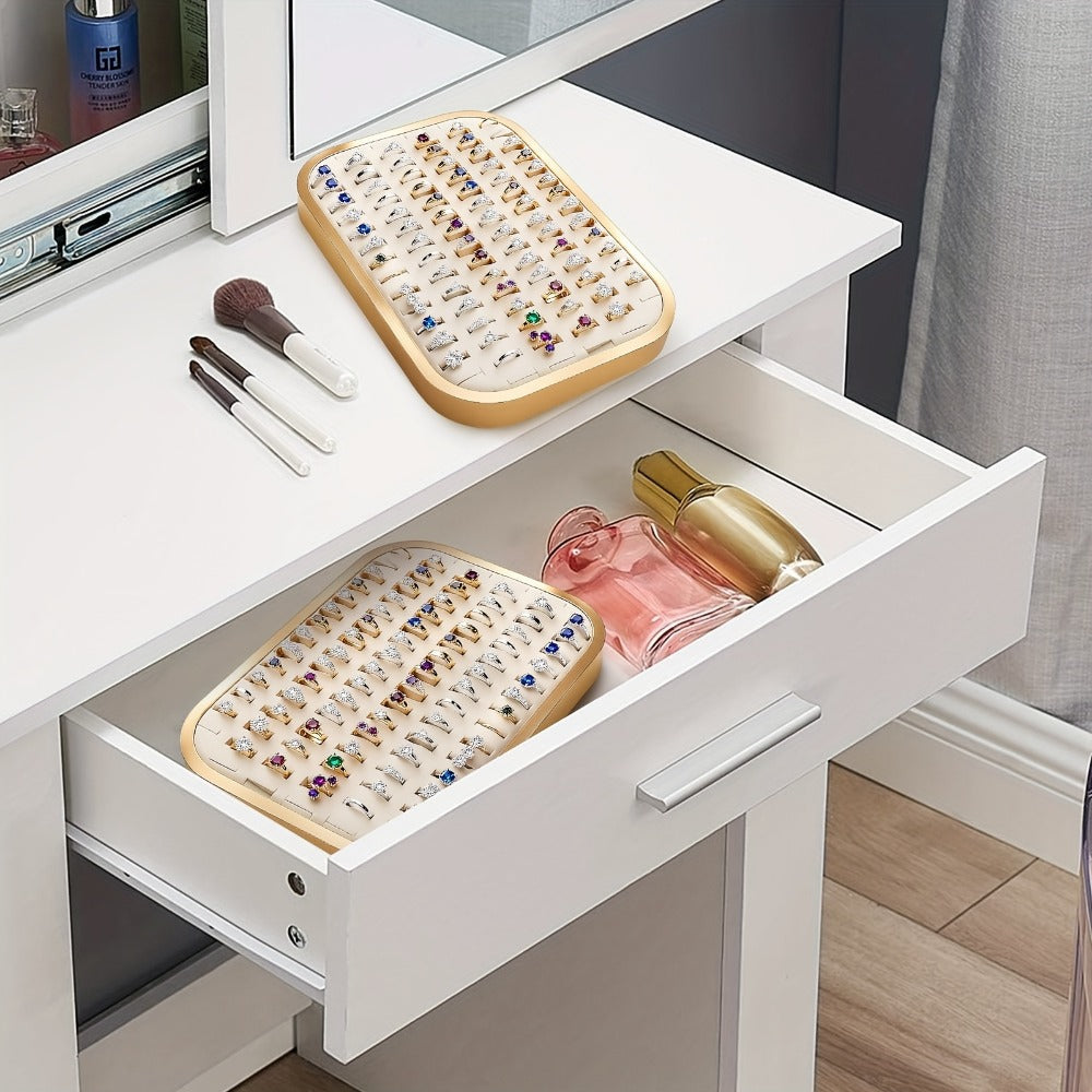 Jewelry Display - Tray with Metal Frame Large Capacity Multi-Compartment Ring Holder - product detail view 4
