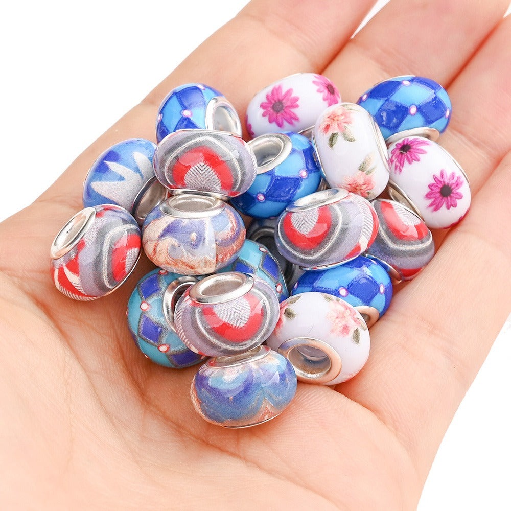 Jewelry Making Beads - Acrylic Flower 100pcs 14mm Colorful Printed Flat Round Large Hole for - product detail view 2