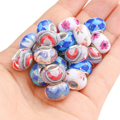 Jewelry Making Beads - Acrylic Flower 100pcs 14mm Colorful Printed Flat Round Large Hole for - product detail view 2