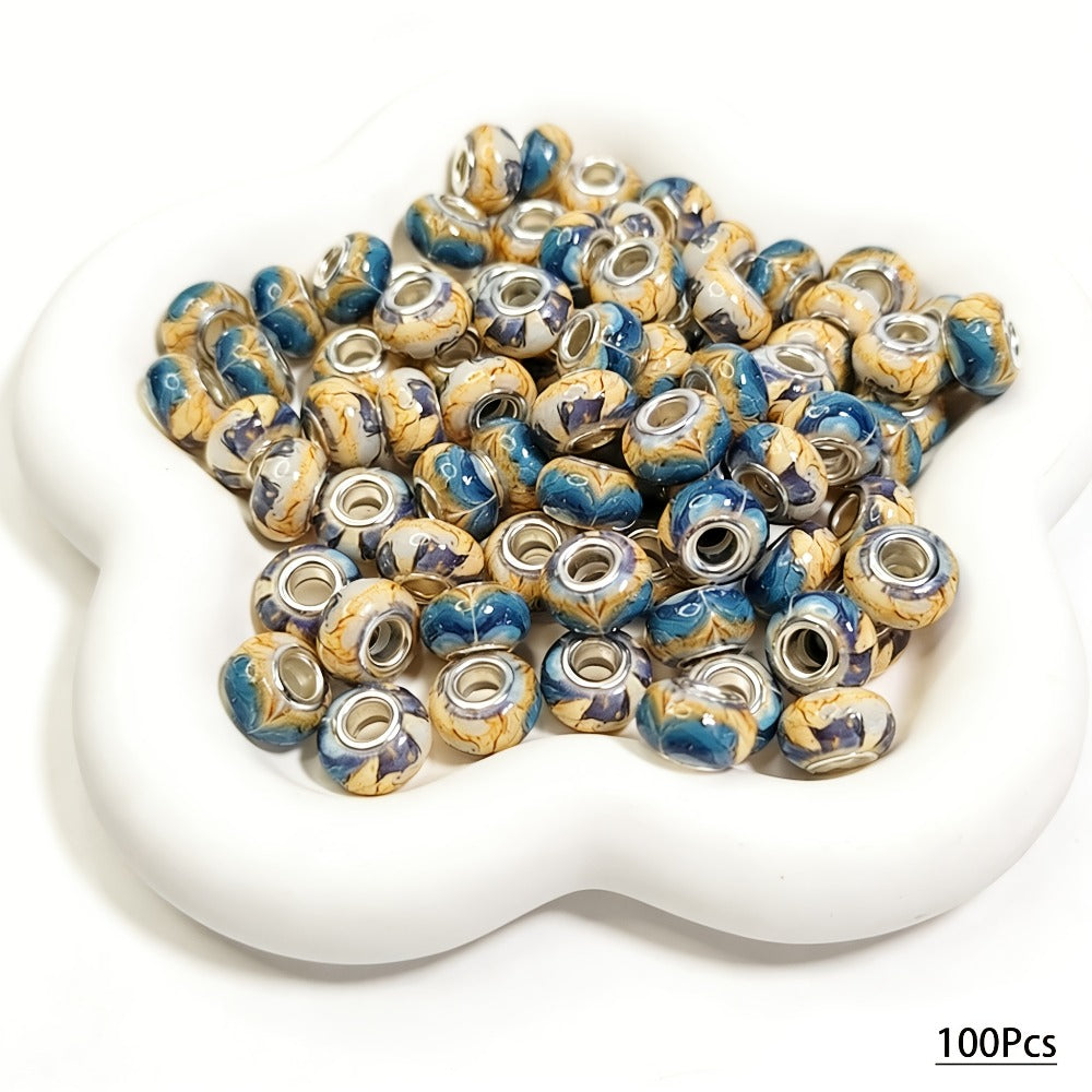 Jewelry Making Beads - Acrylic Flower 100pcs 14mm Colorful Printed Flat Round Large Hole for - product detail view 3