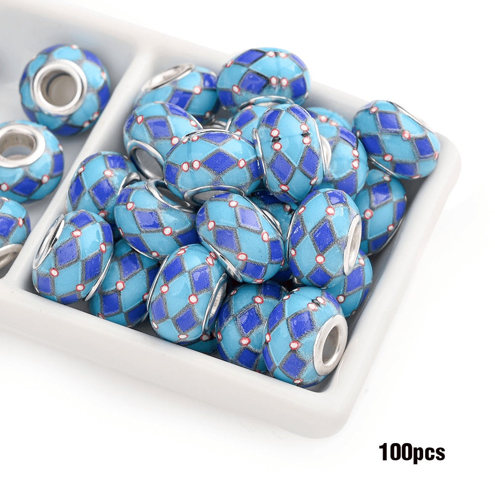 Jewelry Making Beads - Acrylic Flower 100pcs 14mm Colorful Printed Flat Round Large Hole for - product detail view 9