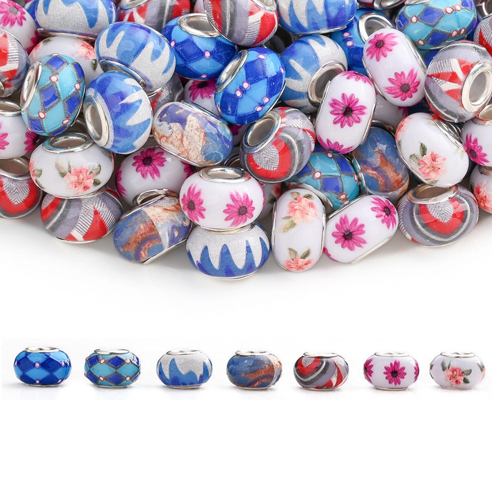Jewelry Making Beads - Acrylic Flower 100pcs 14mm Colorful Printed Flat Round Large Hole for - product detail view 10