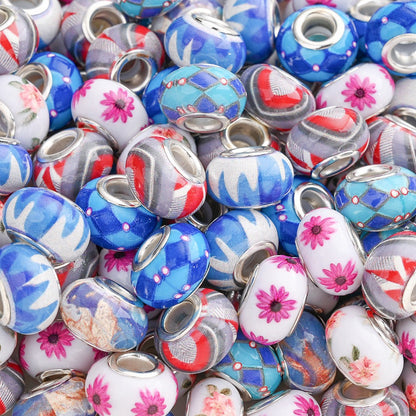 Jewelry Making Beads - Acrylic Flower 100pcs 14mm Colorful Printed Flat Round Large Hole for - product detail view 12