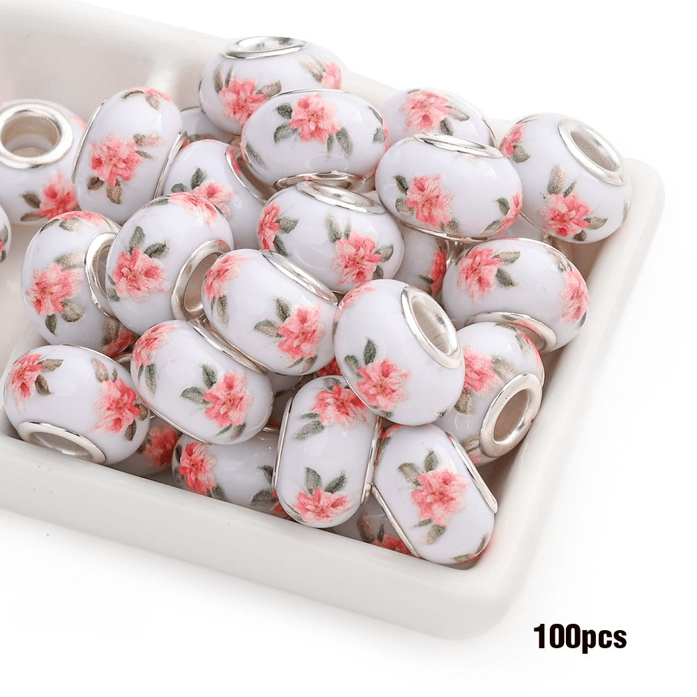 Jewelry Making Beads - Acrylic Flower 100pcs 14mm Colorful Printed Flat Round Large Hole for - product detail view 14