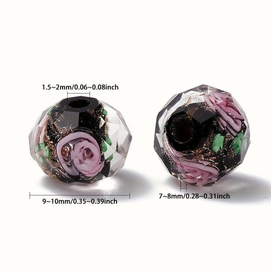 Jewelry Making Beads - Lampwork Glass 60pcs 10mm Handmade Golden Sand Inner Flower Faceted - product detail view 2
