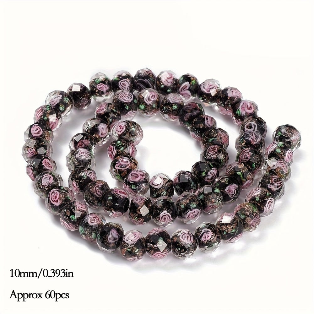 Jewelry Making Beads - Lampwork Glass 60pcs 10mm Handmade Golden Sand Inner Flower Faceted - product detail view 3