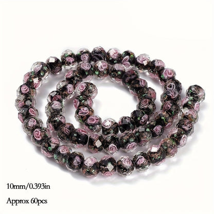 Jewelry Making Beads - Lampwork Glass 60pcs 10mm Handmade Golden Sand Inner Flower Faceted - product detail view 3