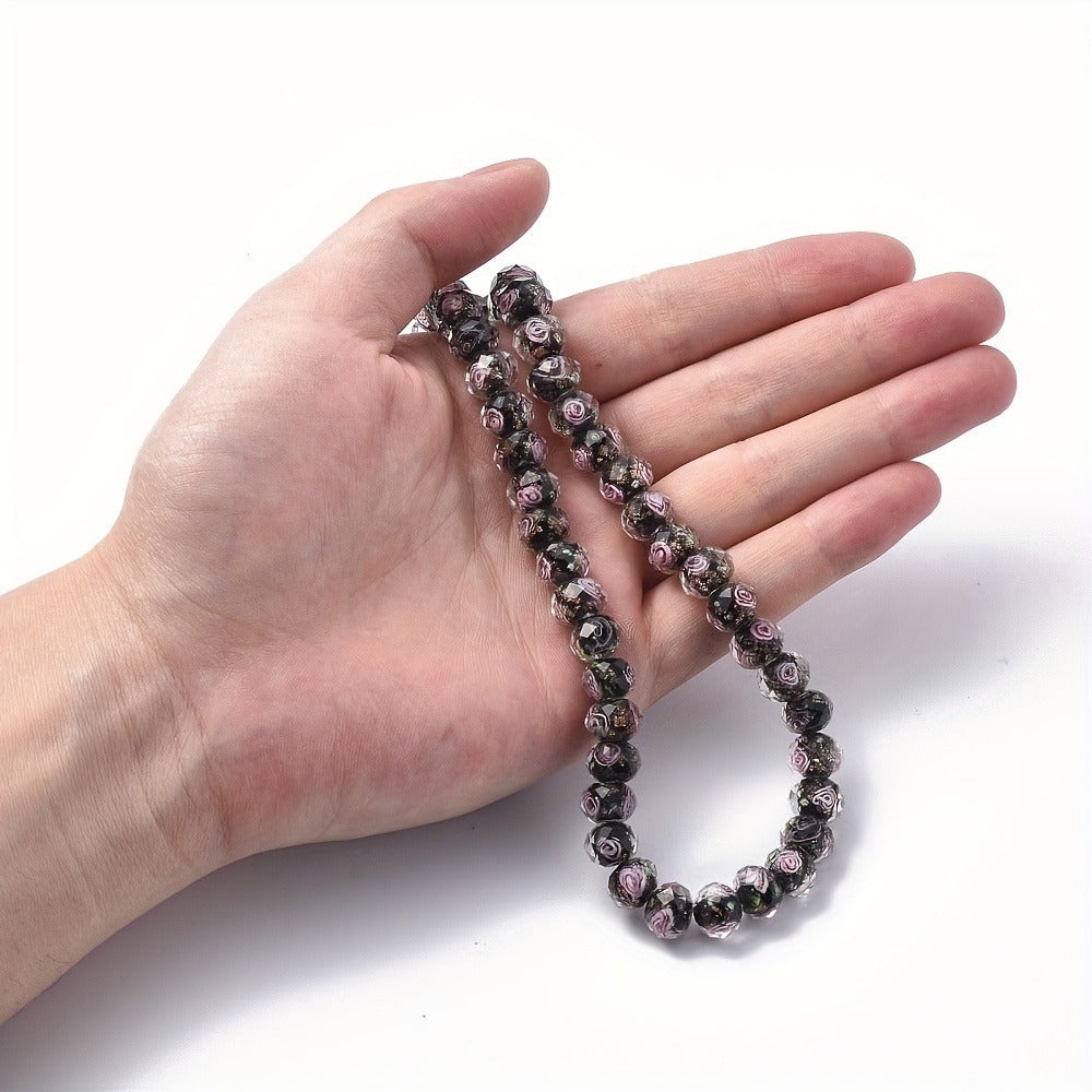 Jewelry Making Beads - Lampwork Glass 60pcs 10mm Handmade Golden Sand Inner Flower Faceted - product detail view 4