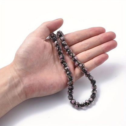 Jewelry Making Beads - Lampwork Glass 60pcs 10mm Handmade Golden Sand Inner Flower Faceted - product detail view 4
