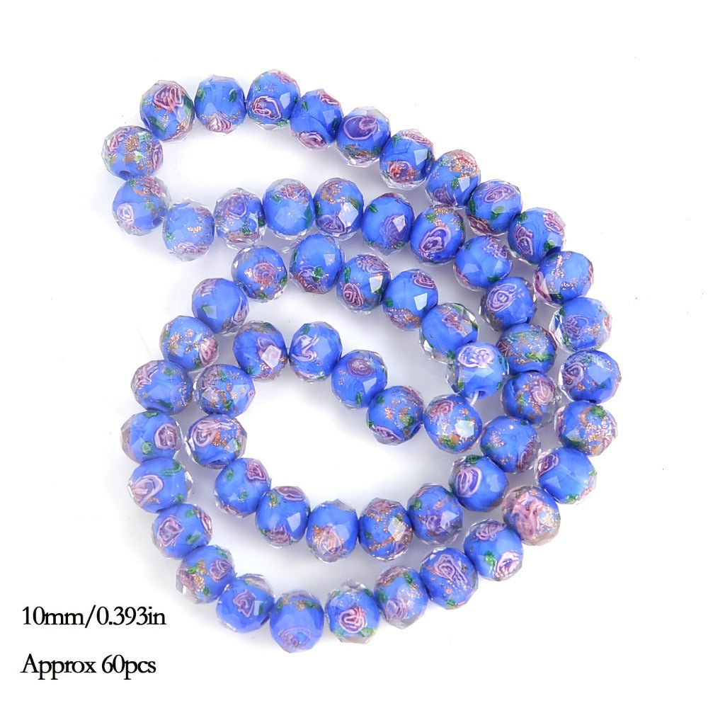 Jewelry Making Beads - Lampwork Glass 60pcs 10mm Handmade Golden Sand Inner Flower Faceted - product detail view 5