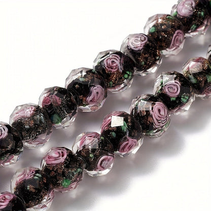 Jewelry Making Beads - Lampwork Glass 60pcs 10mm Handmade Golden Sand Inner Flower Faceted - product detail view 8