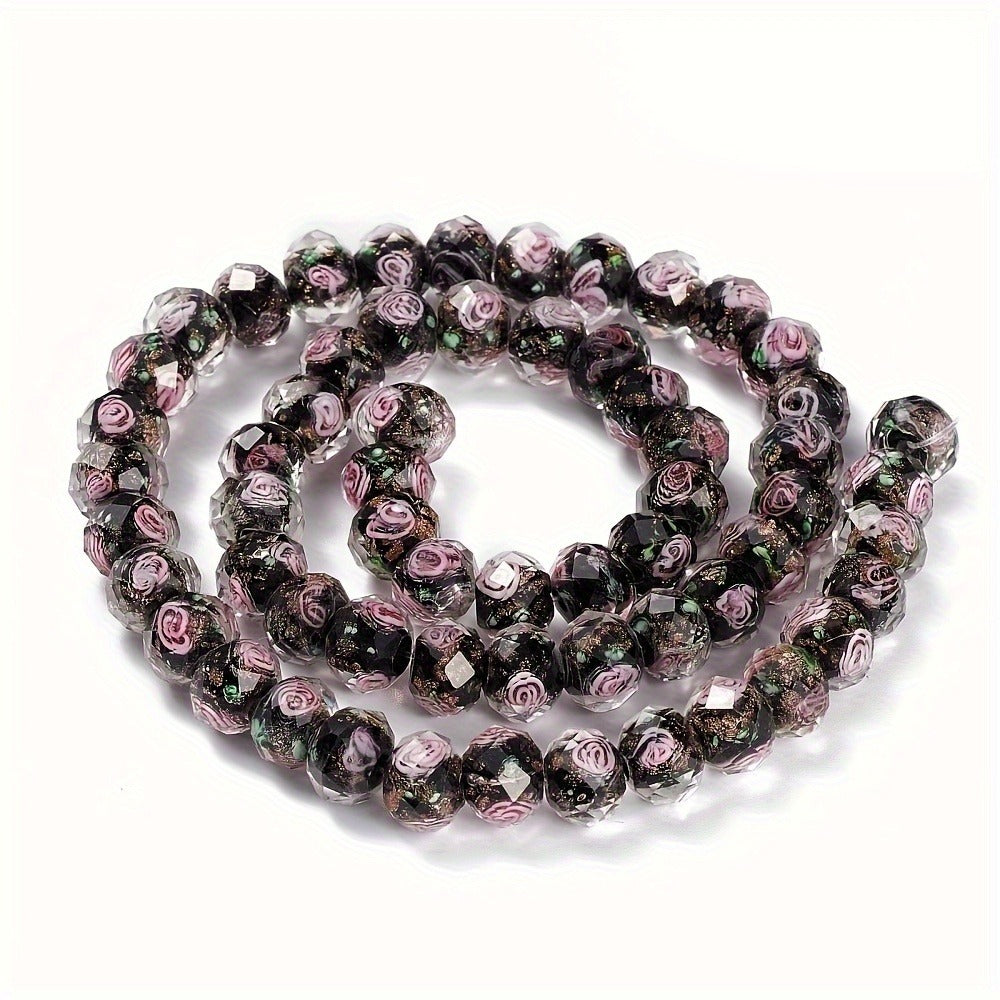 Jewelry Making Beads - Lampwork Glass 60pcs 10mm Handmade Golden Sand Inner Flower Faceted - product detail view 10