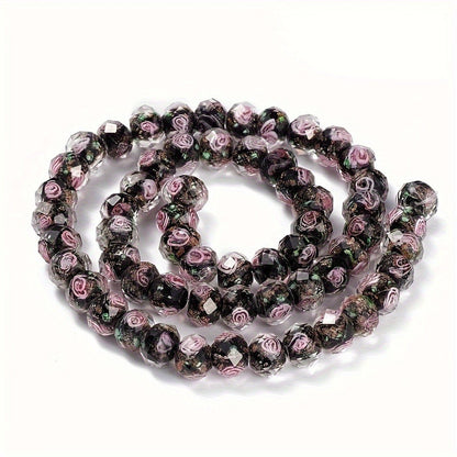 Jewelry Making Beads - Lampwork Glass 60pcs 10mm Handmade Golden Sand Inner Flower Faceted - product detail view 10