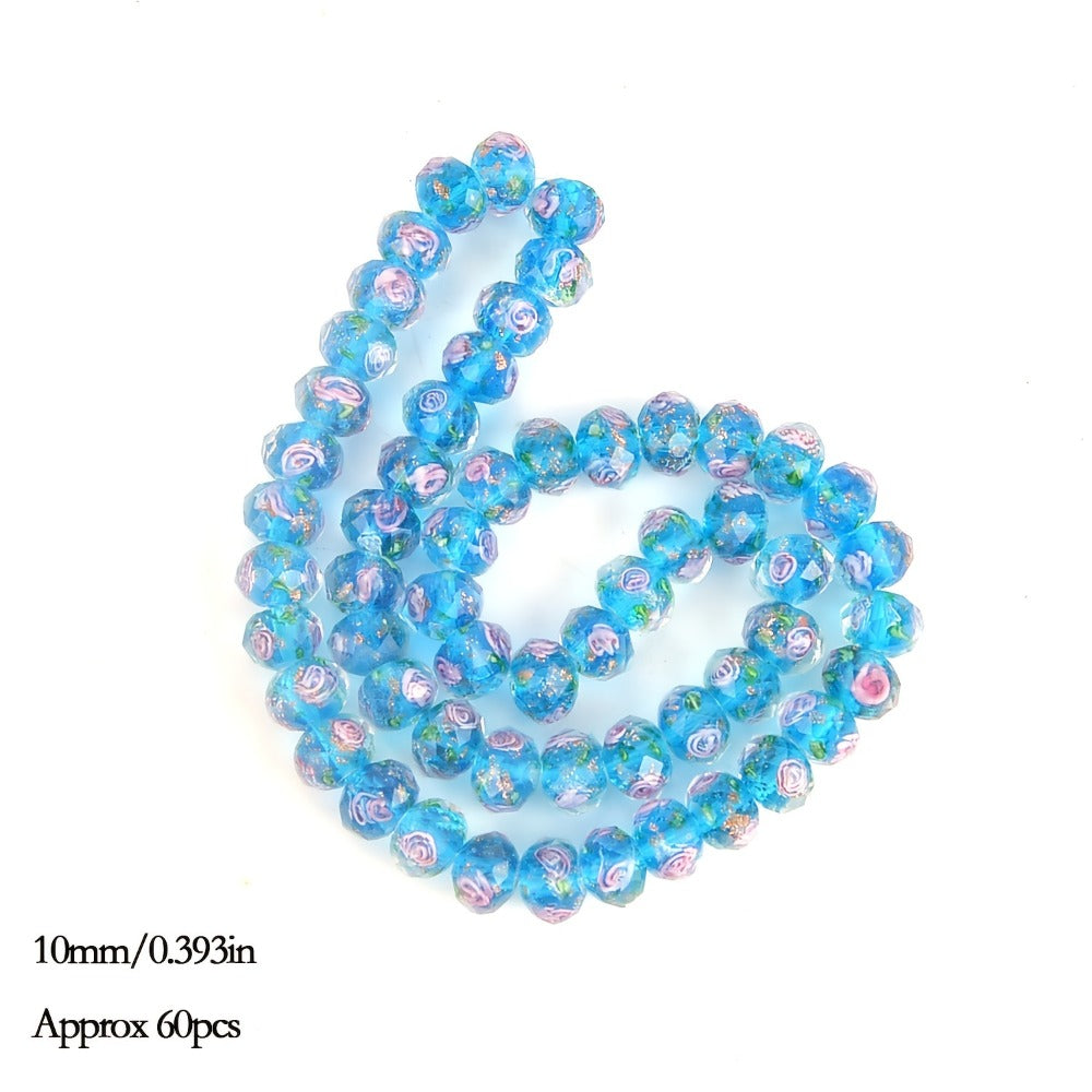 Jewelry Making Beads - Lampwork Glass 60pcs 10mm Handmade Golden Sand Inner Flower Faceted - product detail view 11