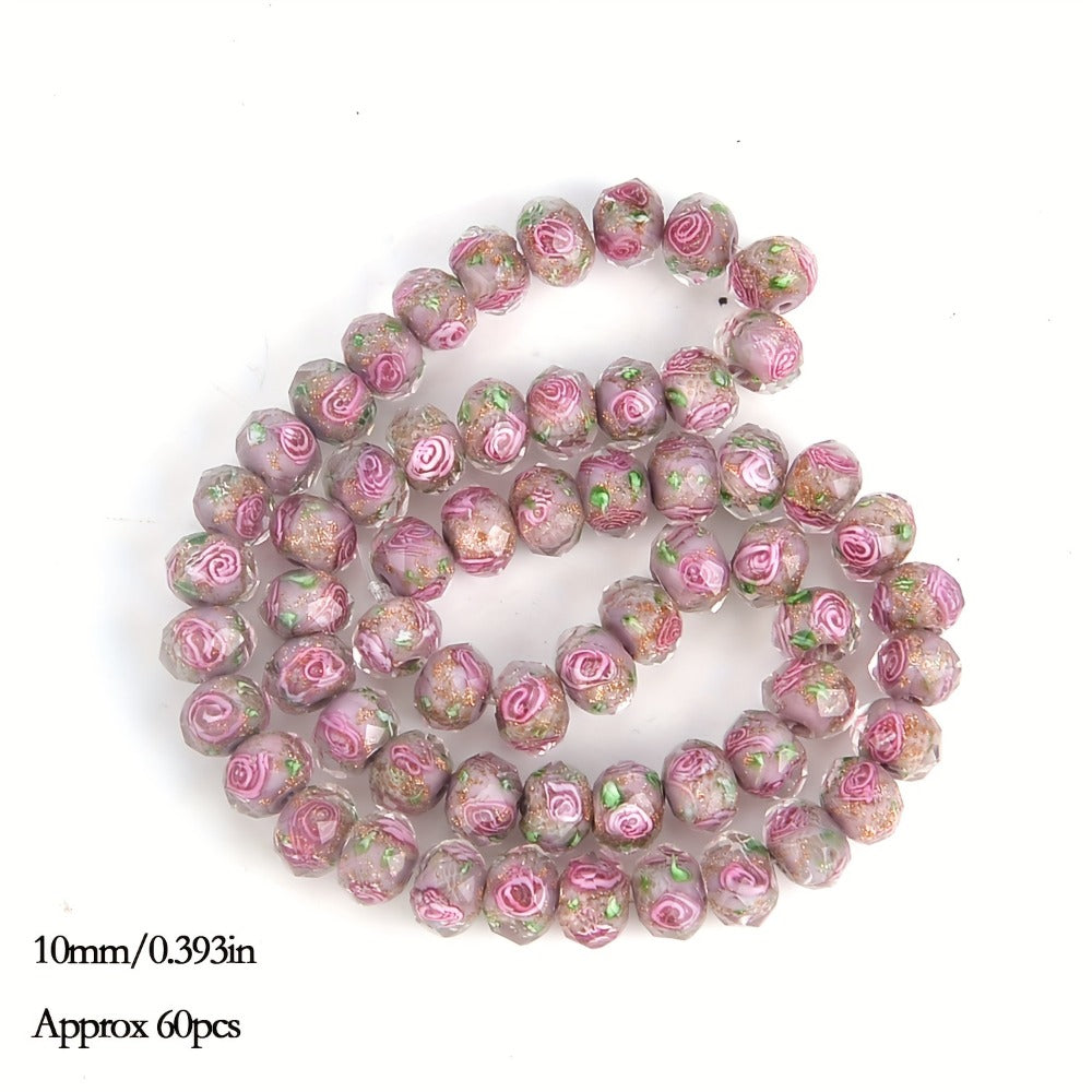 Jewelry Making Beads - Lampwork Glass 60pcs 10mm Handmade Golden Sand Inner Flower Faceted - product detail view 13