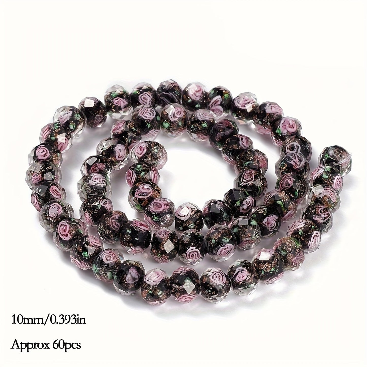 Jewelry Making Beads - Lampwork Glass 60pcs 10mm Handmade Golden Sand Inner Flower Faceted - product detail view 16