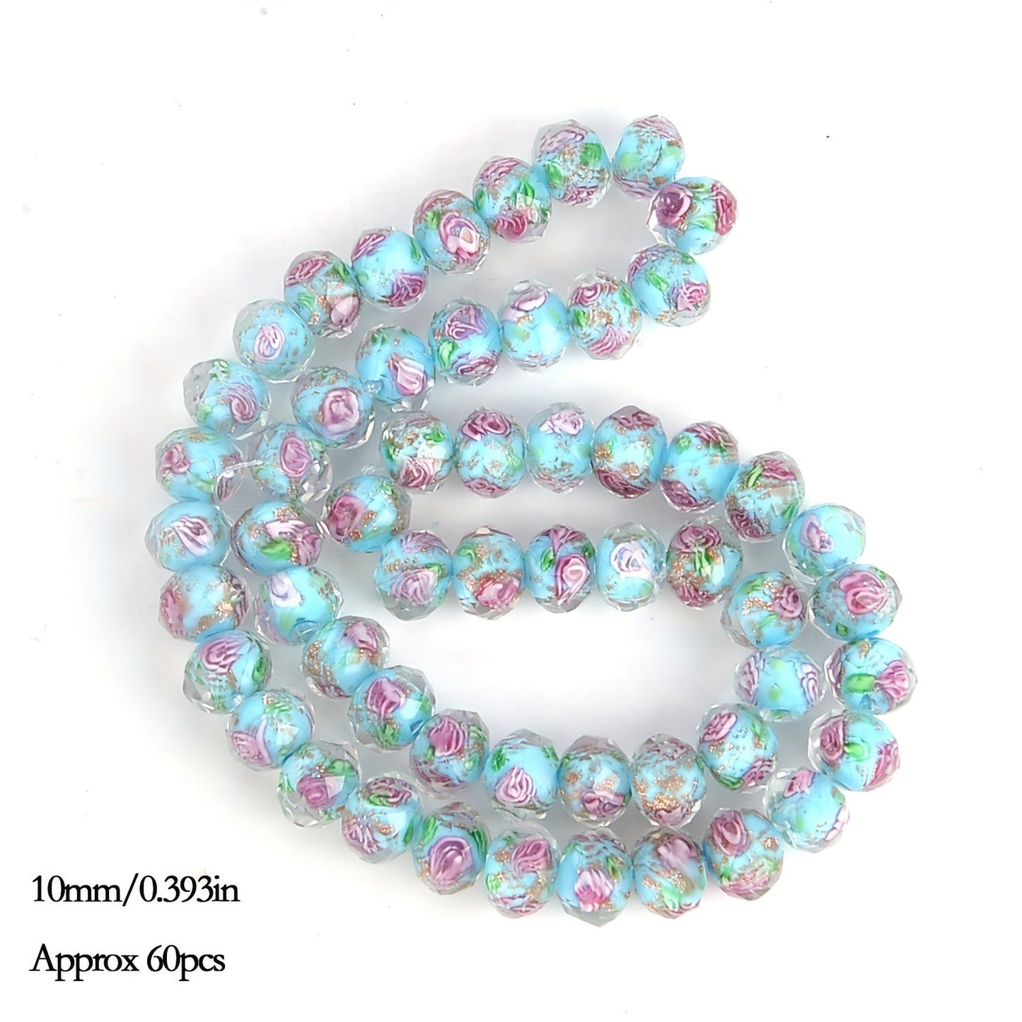 Jewelry Making Beads - Lampwork Glass 60pcs 10mm Handmade Golden Sand Inner Flower Faceted - product detail view 19