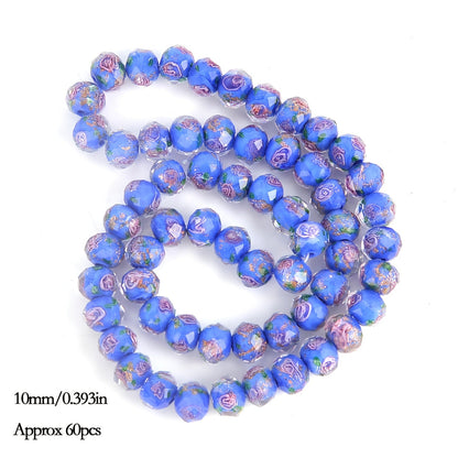 Jewelry Making Beads - Lampwork Glass 60pcs 10mm Handmade Golden Sand Inner Flower Faceted - product detail view 21