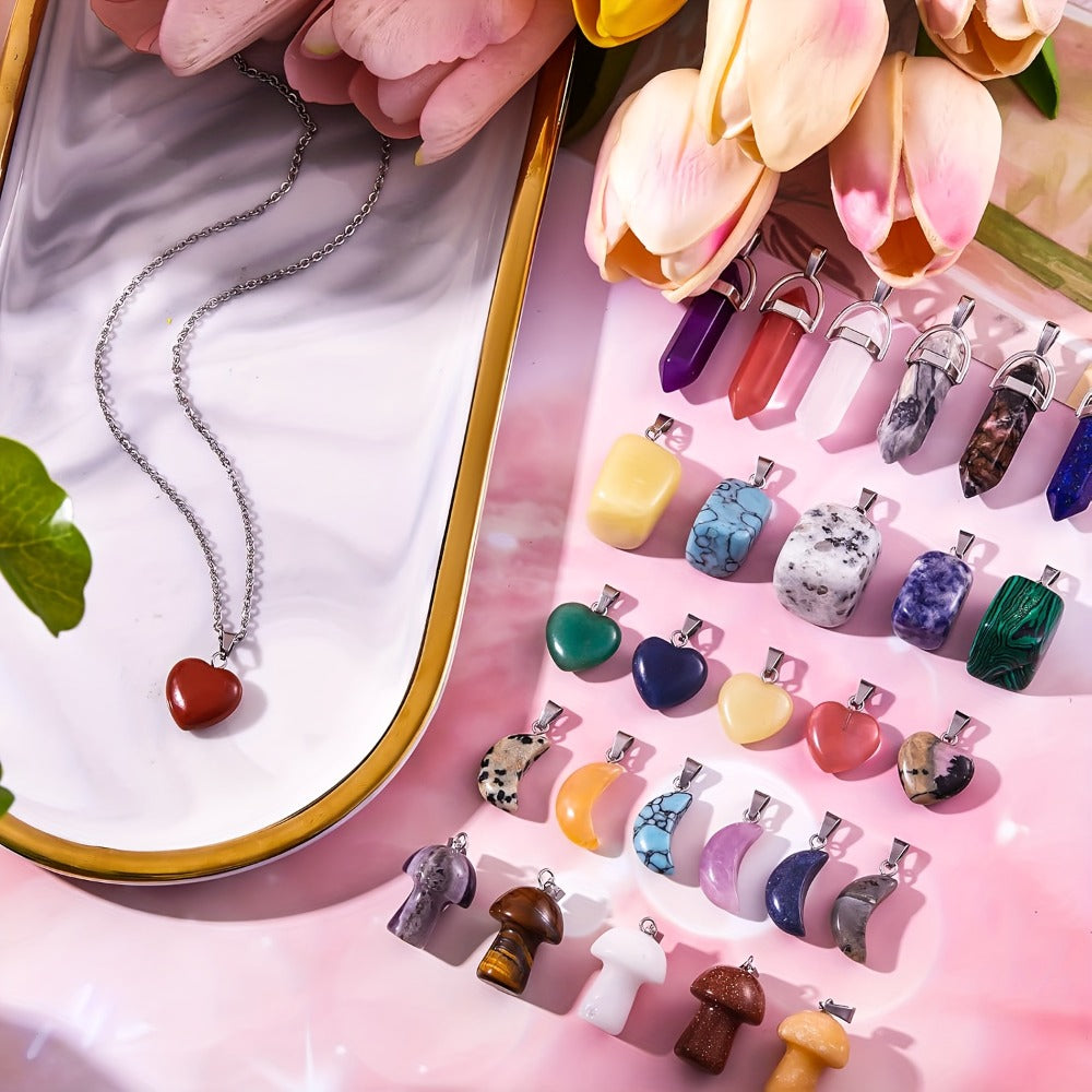 Jewelry Making Beads - Natural Stone Charms Bulk Set 50pcs Irregular Stone Pendants, Moon & - product detail view 2