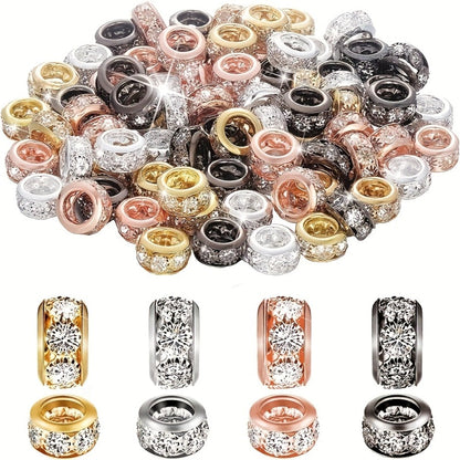 Jewelry Making Beads - Rhinestone Spacer Large Hole 40pcs 10mm Gold & Silver Rondelle Crystal for - main product view