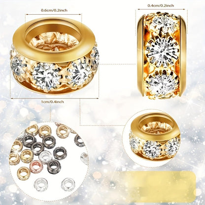 Jewelry Making Beads - Rhinestone Spacer Large Hole 40pcs 10mm Gold & Silver Rondelle Crystal for - product detail view 2