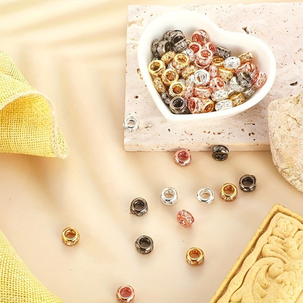 Jewelry Making Beads - Rhinestone Spacer Large Hole 40pcs 10mm Gold & Silver Rondelle Crystal for - product detail view 3