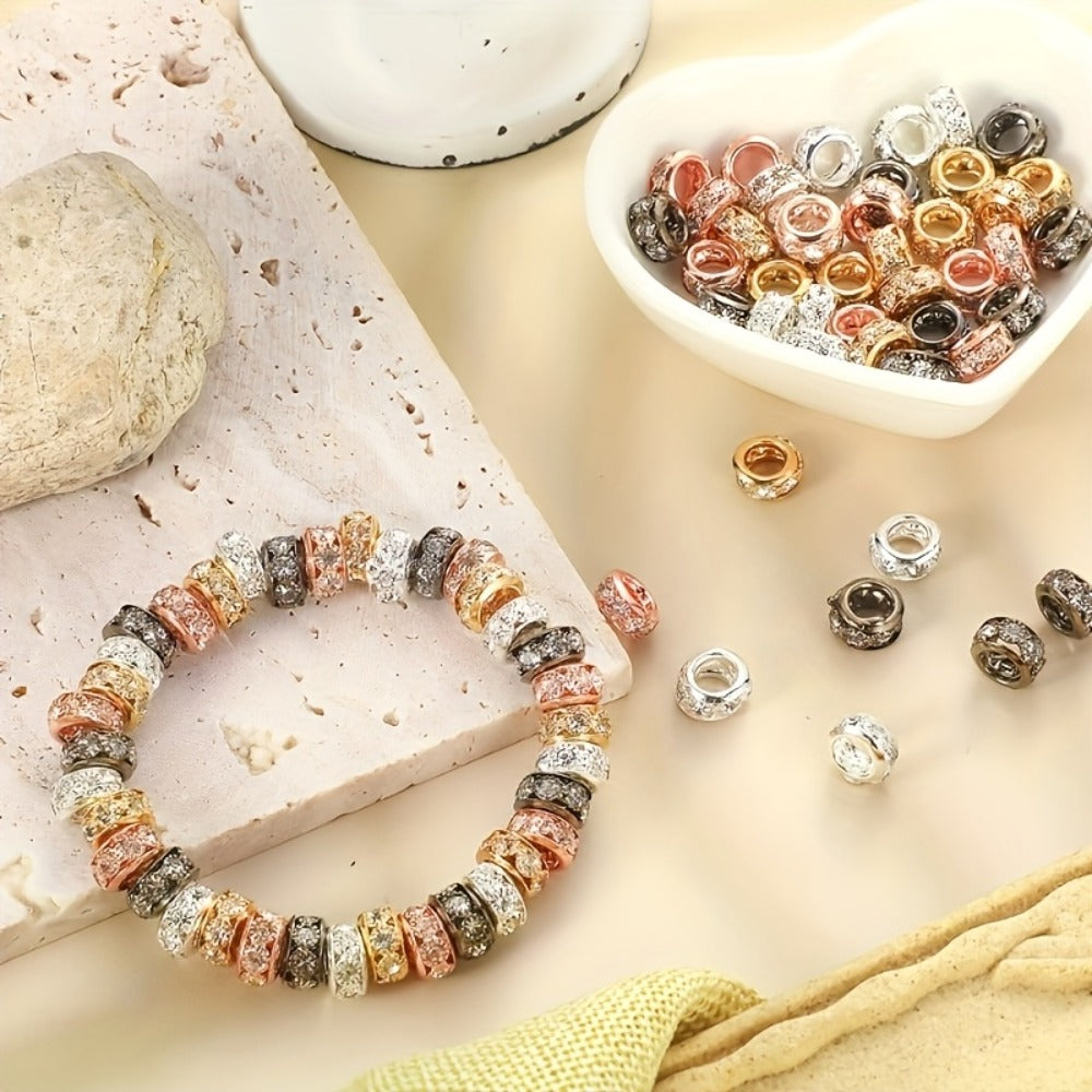 Jewelry Making Beads - Rhinestone Spacer Large Hole 40pcs 10mm Gold & Silver Rondelle Crystal for - product detail view 4
