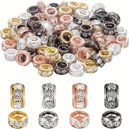 Jewelry Making Beads - Rhinestone Spacer Large Hole 40pcs 10mm Gold & Silver Rondelle Crystal for - product detail view 8