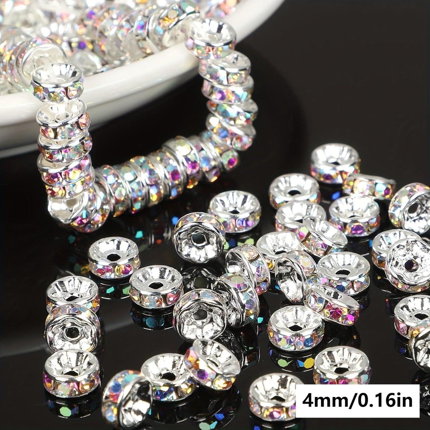 Jewelry Making Beads - Rondelle Spacer 500pcs Mixed Color White AB Iron Round 4mm 6mm 8mm 10mm - product detail view 24