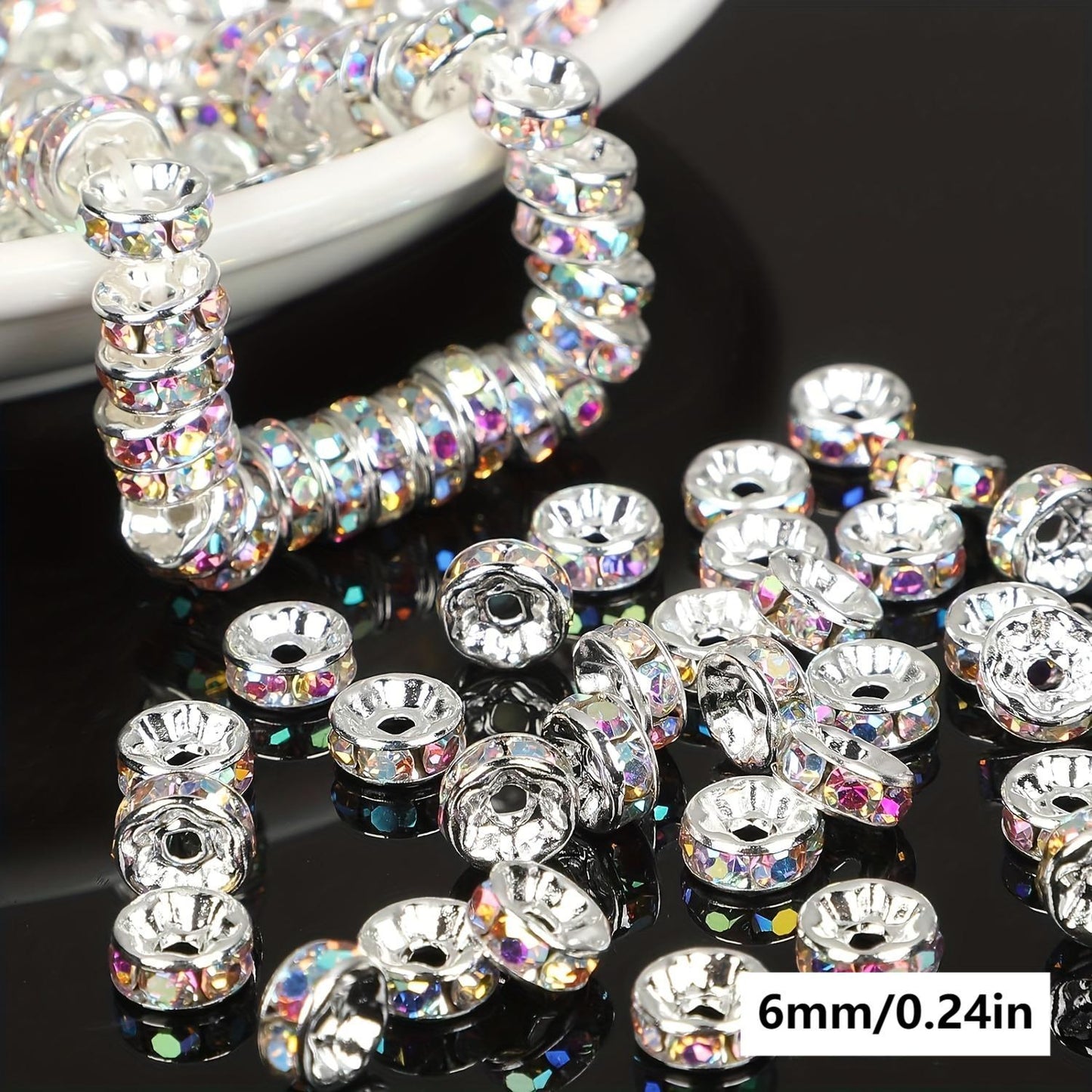 Jewelry Making Beads - Rondelle Spacer 500pcs Mixed Color White AB Iron Round 4mm 6mm 8mm 10mm - product detail view 25