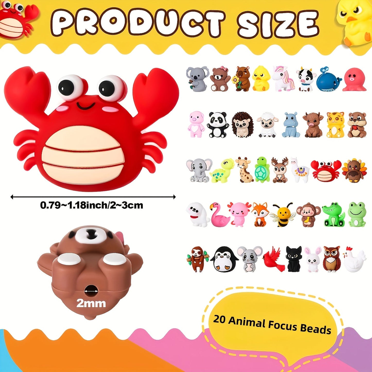 Jewelry Making Beads - Silicone Animal Focus 20pcs 3D Cute Animal for DIY Keychains Bracelets - product detail view 6