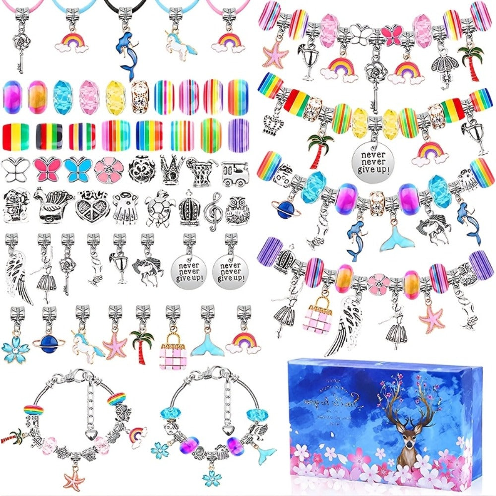 Jewelry Making Kit - Charm Bracelet for Girls 112pcs Blue & Pink Hearts, Stars, Flowers & - main product view
