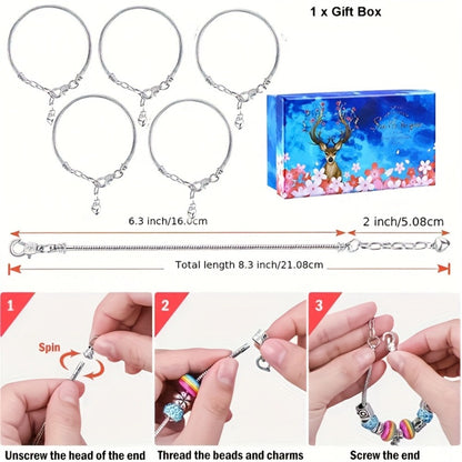 Jewelry Making Kit - Charm Bracelet for Girls 112pcs Blue & Pink Hearts, Stars, Flowers & - product detail view 2